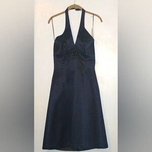 TATIANA STEFAN NAVY HALTER DRESS WITH ONYX EMBELLISHMENTS